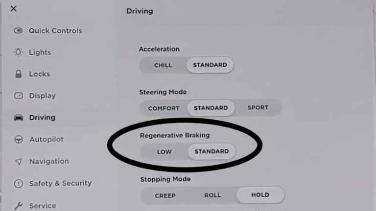 regenerative braking setting